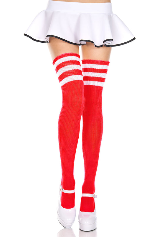 Athletic Acrylic Thigh Highs with Striped Top