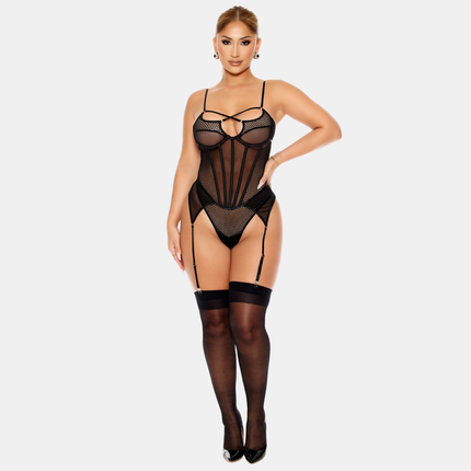 O-Neta Samfella Með Korselett Sniði Hálf Gegnsæ Svört