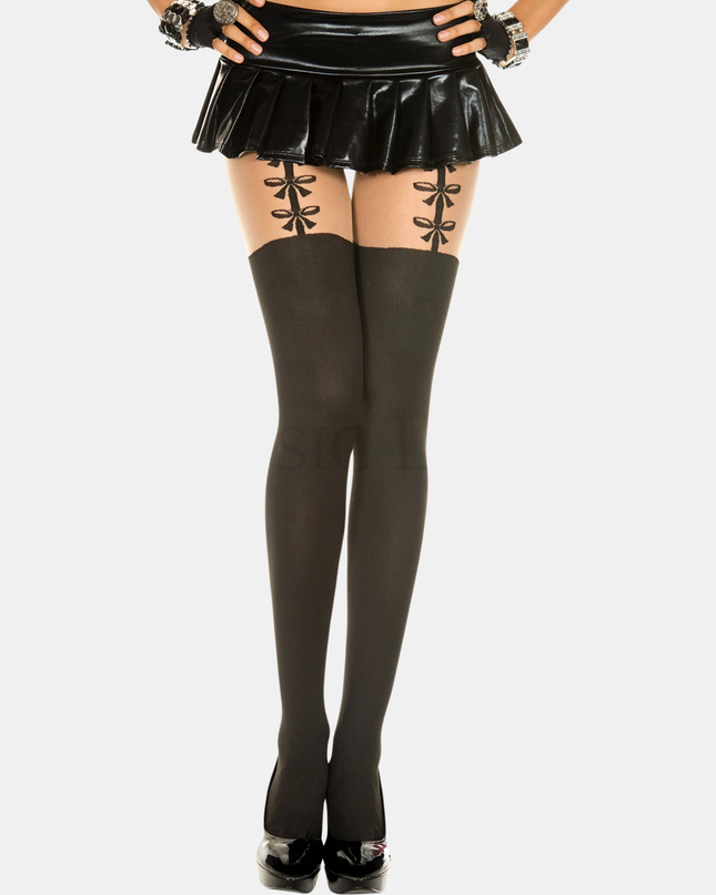 Sokkabuxur "Suspender bow"Black/beige