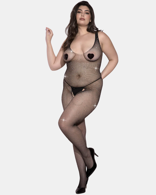 Netagalli "Rhinstone" Black fishnet Queen size