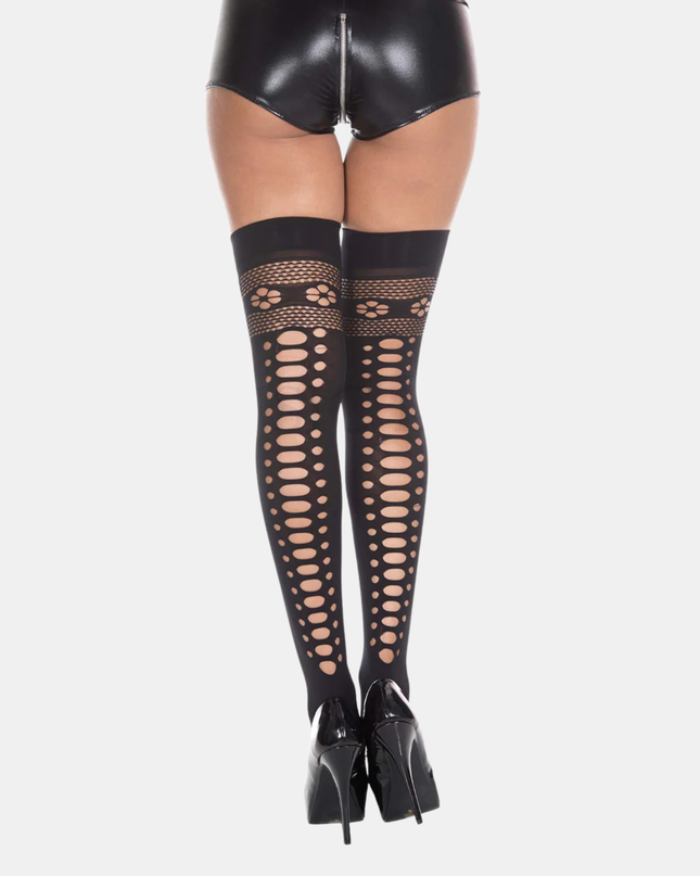 Háir sokkar "Flower & oval" Cut out spandex