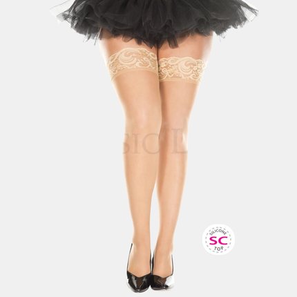 Háir sokkar "silicone lace" Queen Size