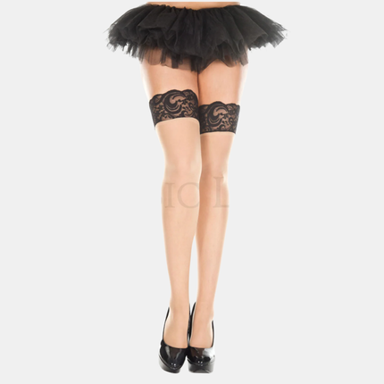 Háir sokkar "sheer" Beige/Black
