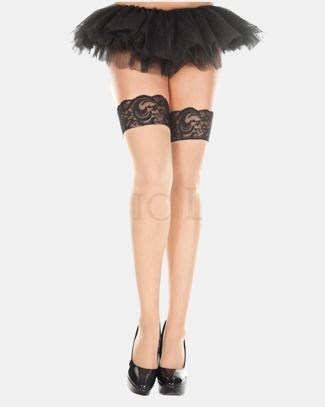Háir sokkar "sheer" Beige/Black