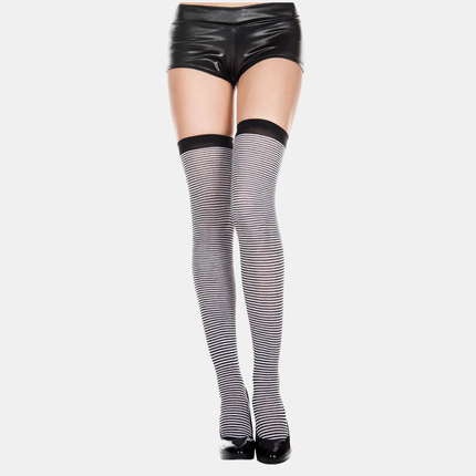 Háir sokkar "Fine striped" Acrylic Thigh hi