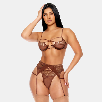 Undirfata Sett & Sokkabandabelti Brúnt