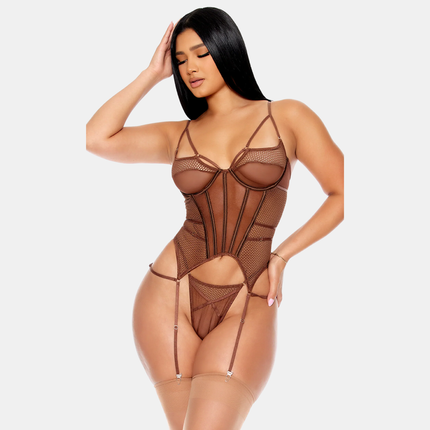 O-Neta Korselett Sett Hálf Gegnsætt Brúnt
