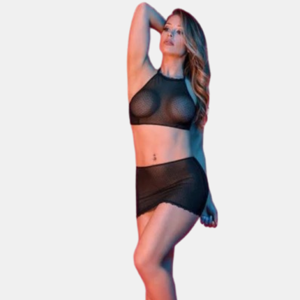 Undirfata Sett Toppur & Pils Svart Hálfgegnsætt