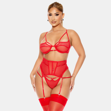 Undirfata Sett & Sokkabandabelti Rautt