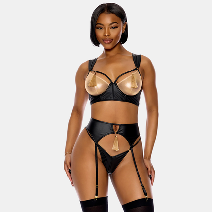 Metallic Gold & Black Faux Leather Undirfata Sett