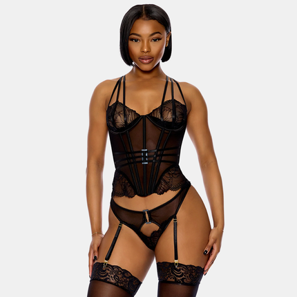 Korselett & Nærbuxur Með Sokkaböndum Blúnda Svart