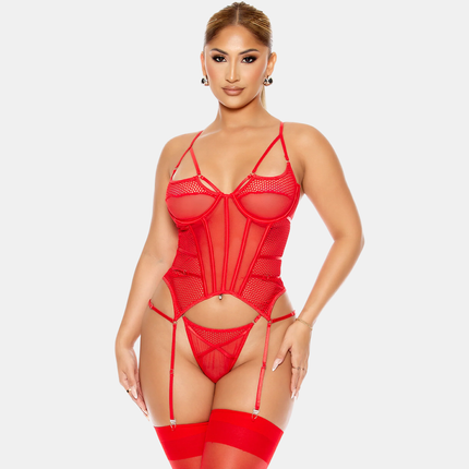 O-Neta Korselett Sett Hálf Gegnsætt Rautt