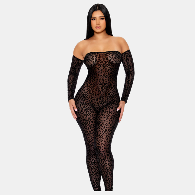 Samfestingur "Off the shoulder " Flauel Leopard