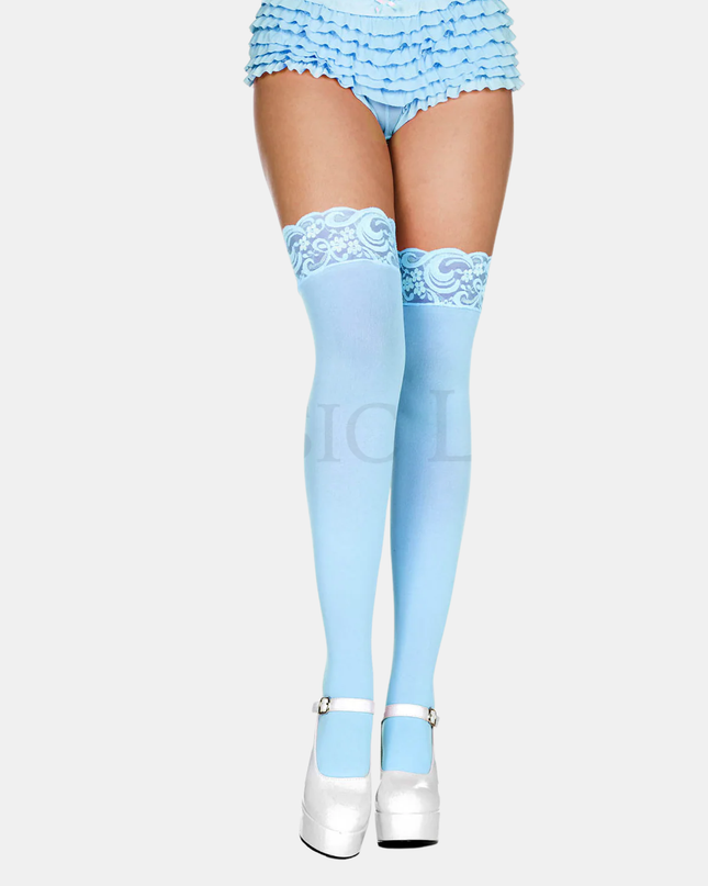 Háir sokkar "lace top" Opaque Thigh hi