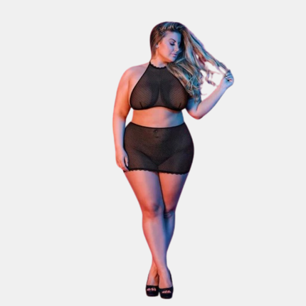 Undirfata Sett Toppur & Pils Svart Hálfgegnsætt