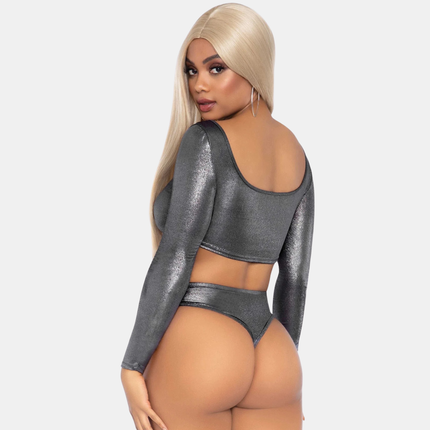 Krop Toppur & Kynþokkafullar Bikini Buxur Sett Silfur Glans