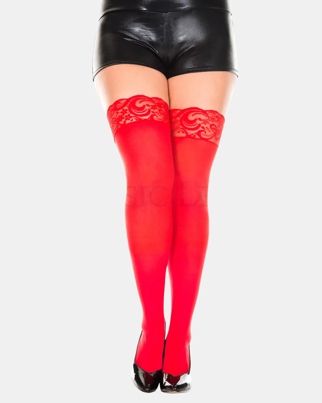 Háir sokkar "lace top" opaque queen size