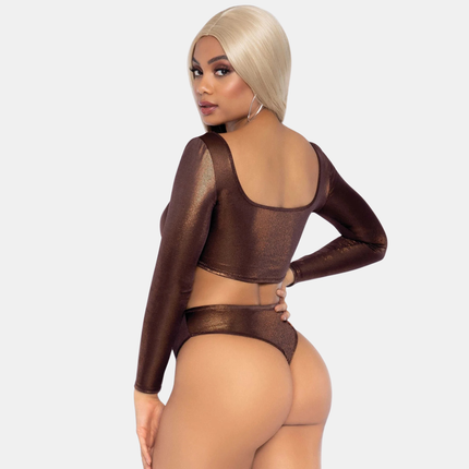 Krop Toppur & Kynþokkafullar Bikini Buxur Sett Brúnt Glans