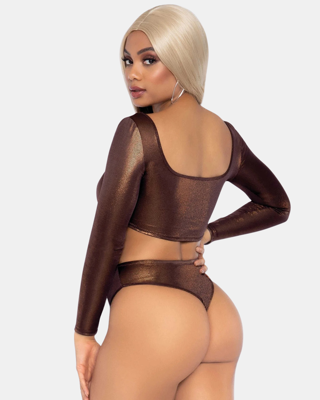 Krop Toppur & Kynþokkafullar Bikini Buxur Sett Brúnt Glans