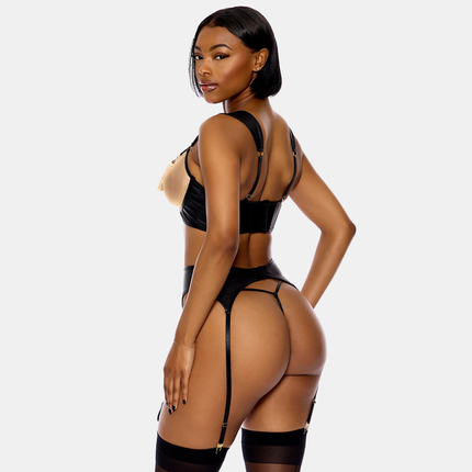 Metallic Gold & Black Faux Leather Undirfata Sett