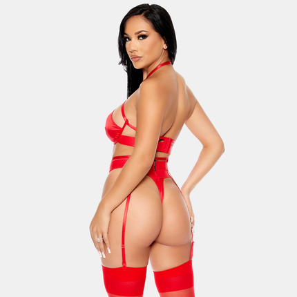 Satín Undirfata Sett Með Sokkabandabelti Rautt