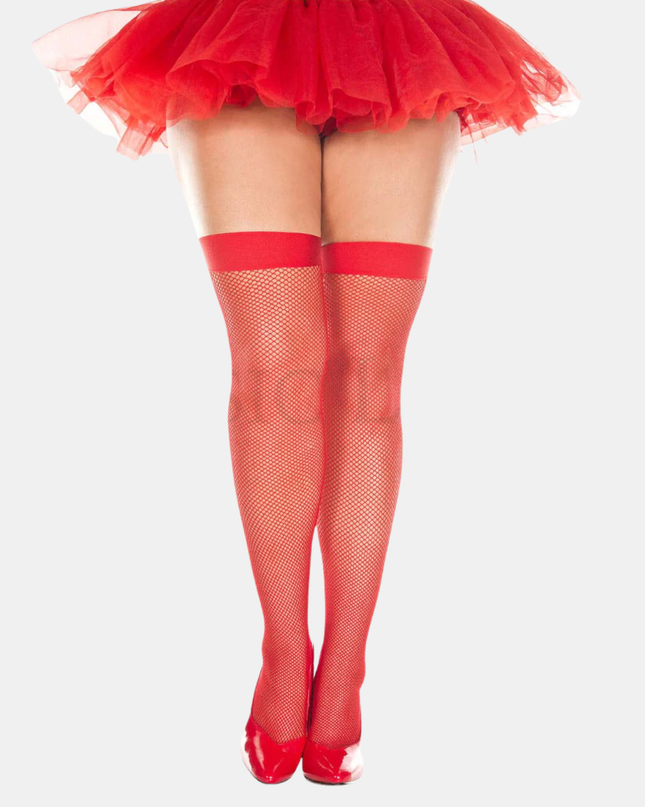 Háir sokkar "Spandex fishnet"Thigh hi Queen size