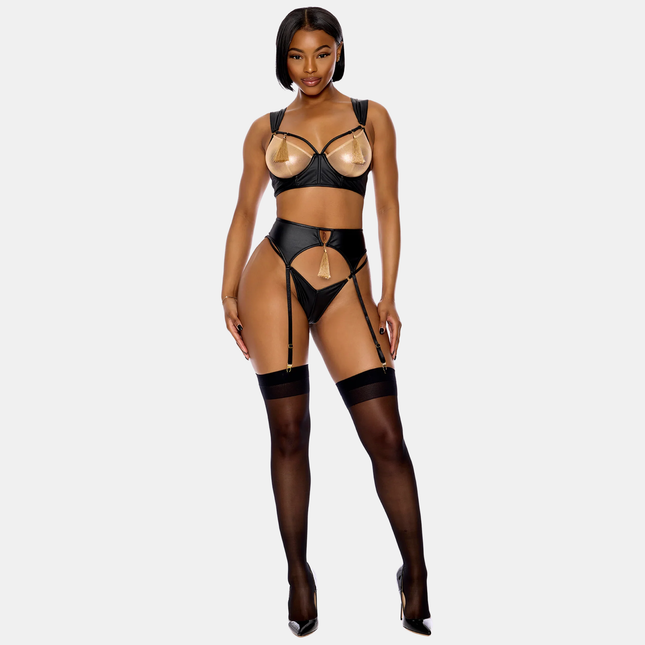 Metallic Gold & Black Faux Leather Undirfata Sett