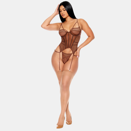 O-Neta Korselett Sett Hálf Gegnsætt Brúnt