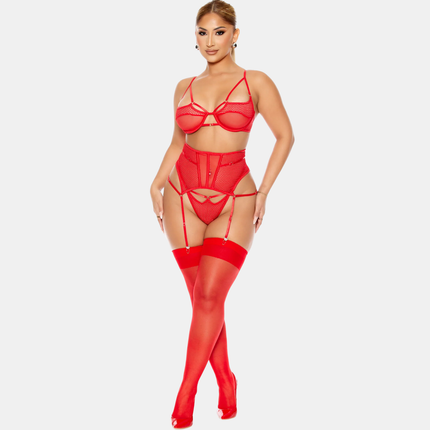 Undirfata Sett & Sokkabandabelti Rautt