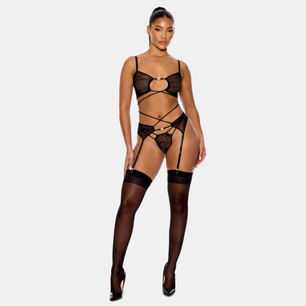 Undirfata Sett Með Sokkaböndum Hálf Gegnsætt Svart