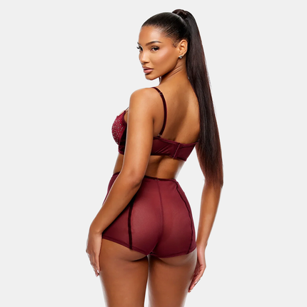 Rhinestone Bra And Briefs Sett Vínrautt