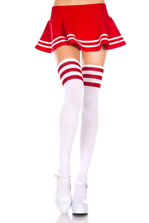 Thigh High Socks with Striped Top