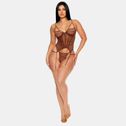 O-Neta Korselett Sett Hálf Gegnsætt Brúnt