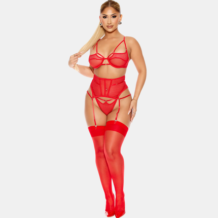 Undirfata Sett & Sokkabandabelti Rautt