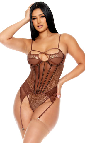 O-Neta Samfella Með Korselett Sniði Hálf Gegnsæ Brún