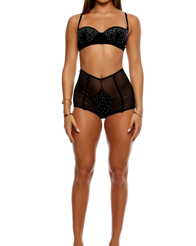 Rhinestone Bra And Briefs Sett Svart