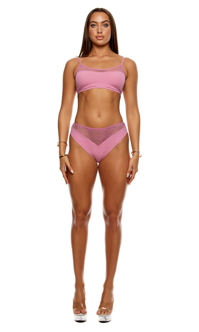 Undirfata Sett Með Blúndu Bleikt