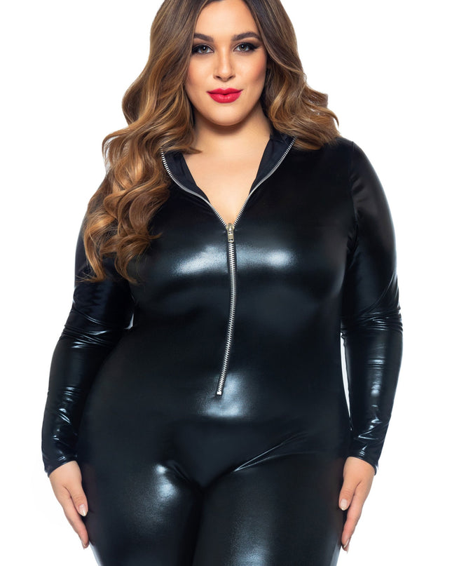 Svartur Vínyl Catsuit Queen Size