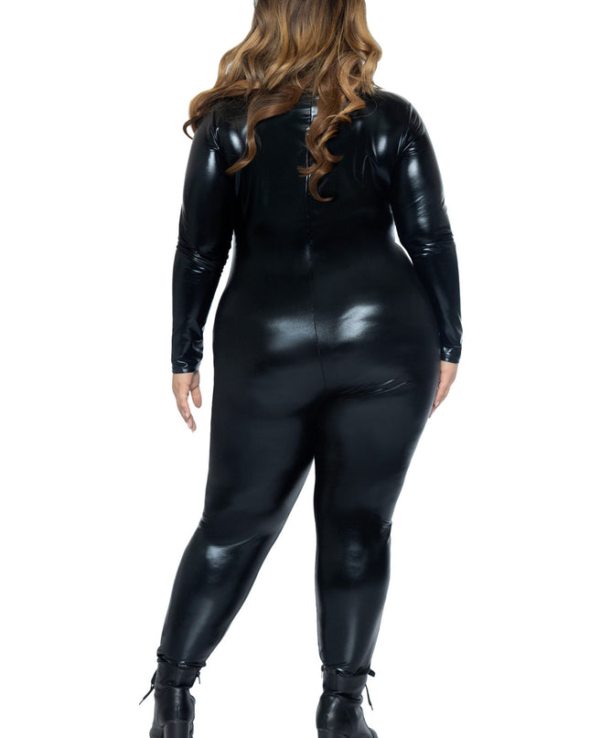 Svartur Vínyl Catsuit Queen Size