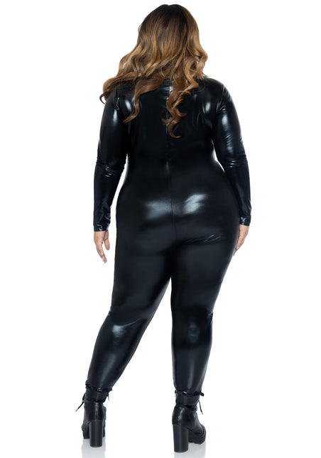 Svartur Vínyl Catsuit Queen Size