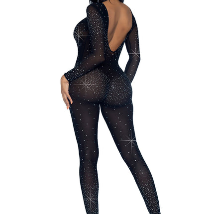 Sheer rhinestone catsuit