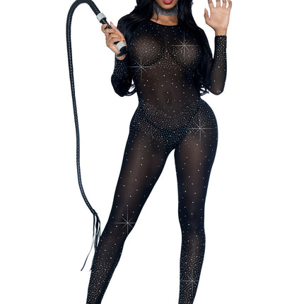 Sheer rhinestone catsuit