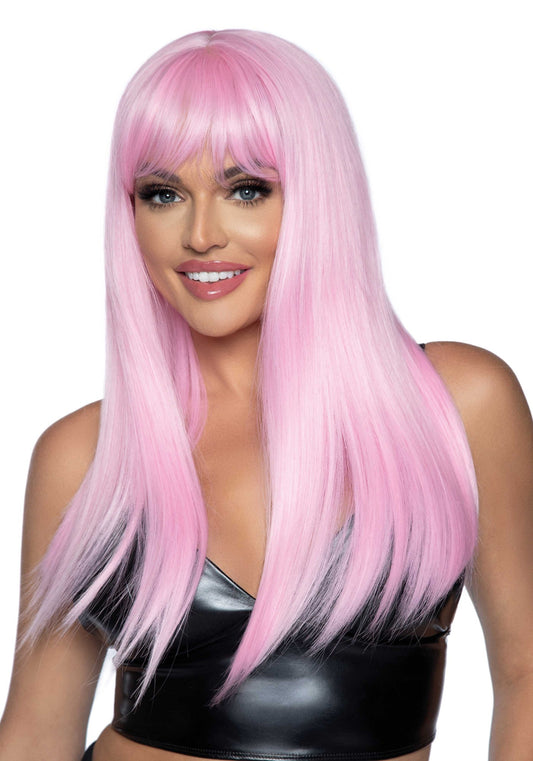Long straight bang wig Pink
