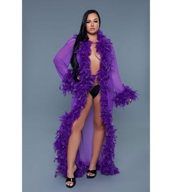 Long Sheer Feather Glamour Robe