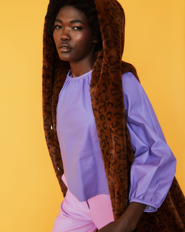Leopard Jakki Faux Fur Hooded Maxi Gilet frá Jayley