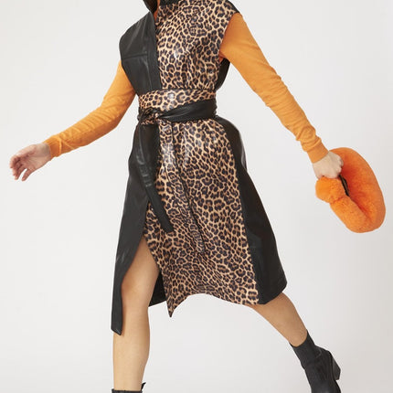 JAYLEY Leopard Print Maxi Gilet with Belt