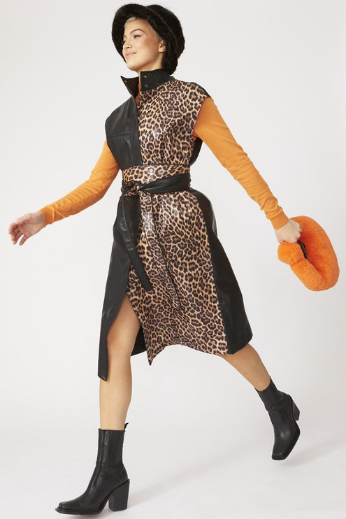 JAYLEY Leopard Print Maxi Gilet with Belt