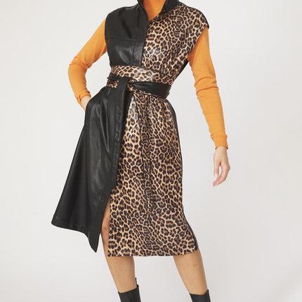 JAYLEY Leopard Print Maxi Gilet with Belt