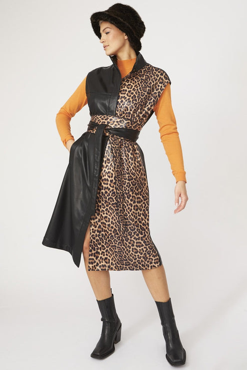 JAYLEY Leopard Print Maxi Gilet with Belt