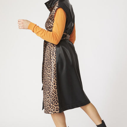 JAYLEY Leopard Print Maxi Gilet with Belt